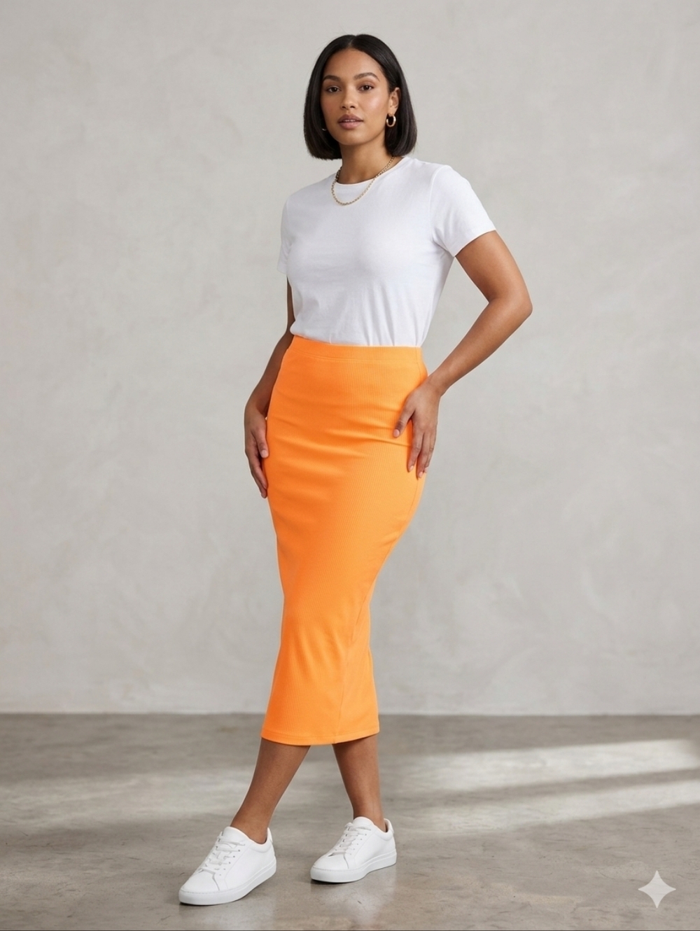 H&M Divided Orange Pencil Ribbed Ankle Length Fitted Ribbed Maxi Skirt Sz Med